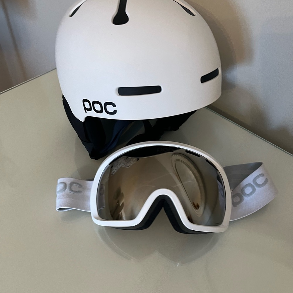POC White Ski Helmet with built in communcation headset